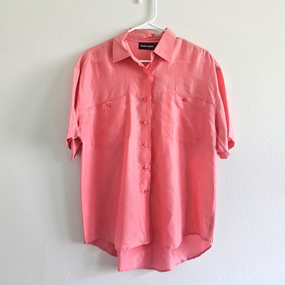 Paul Harris 100% Silk Short Sleeve Button Down Shirt Small